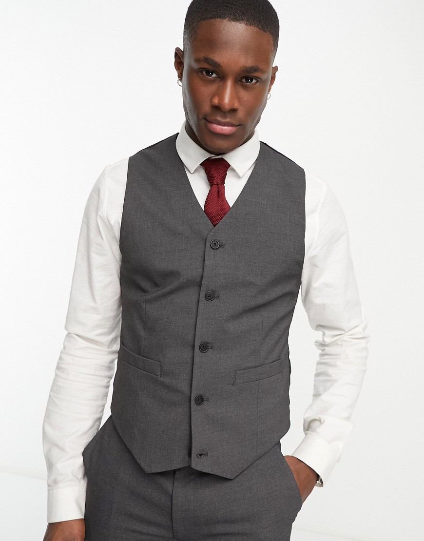 Asos Design Skinny Suit Vest In Charcoal-gray