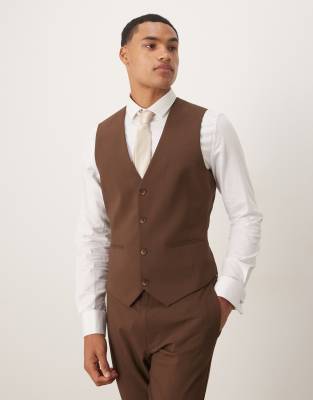 Asos Design Skinny Suit Vest In Brown
