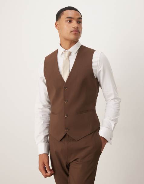 ASOS DESIGN skinny suit vest in dark brown - view 1