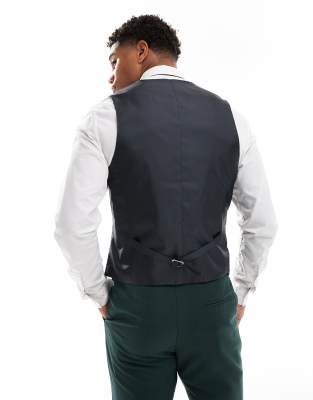 ASOS DESIGN skinny suit vest in dark green herringbone