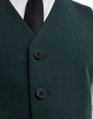 ASOS DESIGN skinny suit vest in dark green herringbone