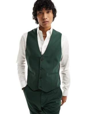 Asos Design Skinny Suit Vest In Dark Green