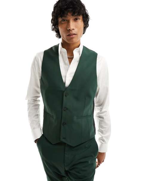 ASOS DESIGN skinny suit vest in dark green - view 1