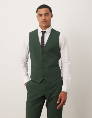 Asos Design Skinny Suit Vest In Green