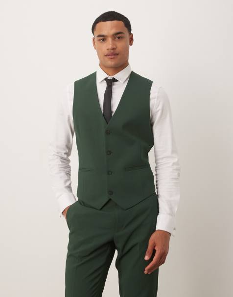 ASOS DESIGN skinny suit vest in dark green - view 1