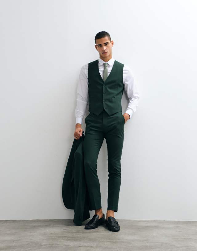green dress vest Hisdern Men's Forest Green Satin Suit Vest Formal Wear M