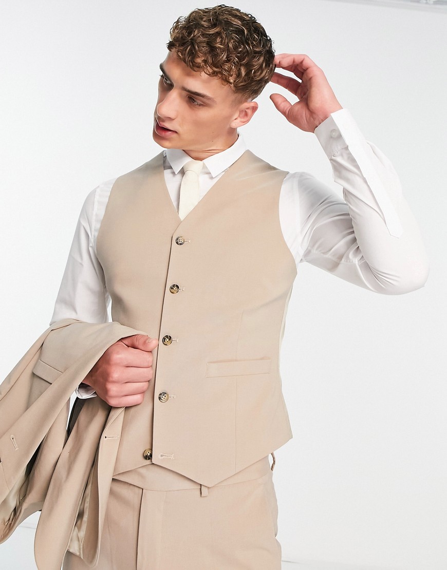 Asos Design Skinny Suit Vest In Dark Stone-neutral