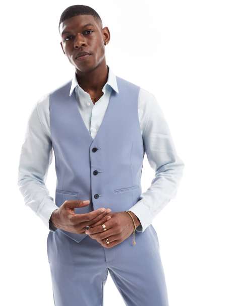 ASOS DESIGN skinny suit vest in dusty blue - view 1