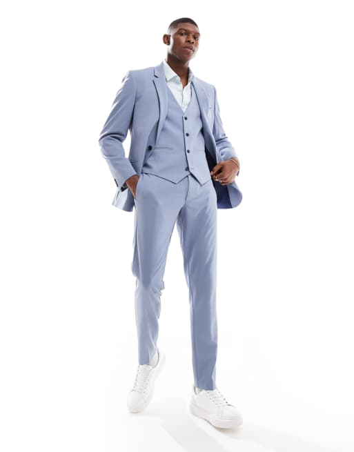 ASOS DESIGN skinny suit vest in dusty blue | ASOS