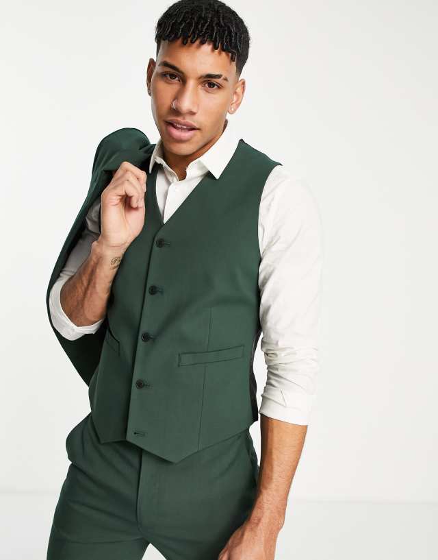 ASOS DESIGN skinny suit vest in forest green