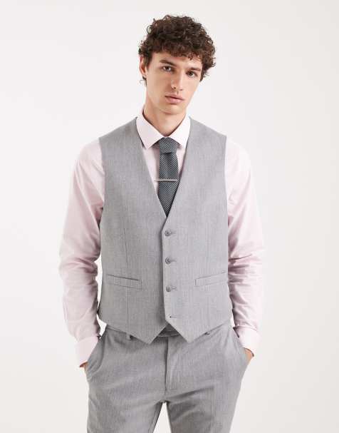 ASOS DESIGN skinny suit vest in gray wool look herringbone - view 1