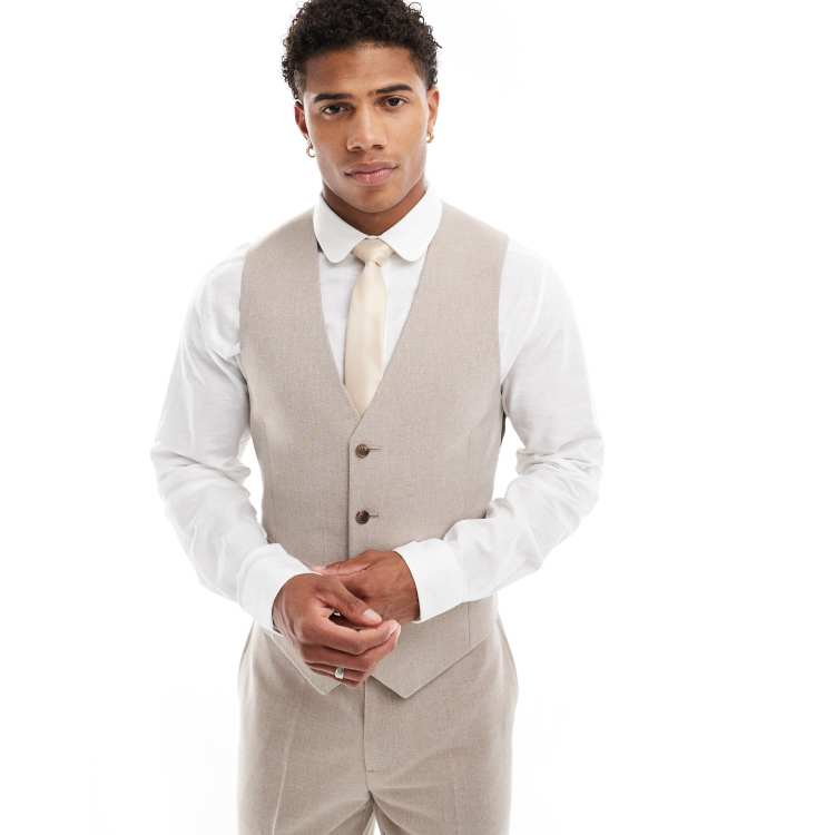ASOS DESIGN skinny suit vest in heathered beige
