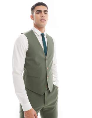 skinny suit vest in khaki-Green