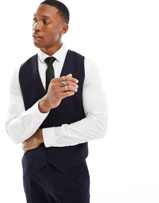 Asos Design Skinny Suit Vest In Navy