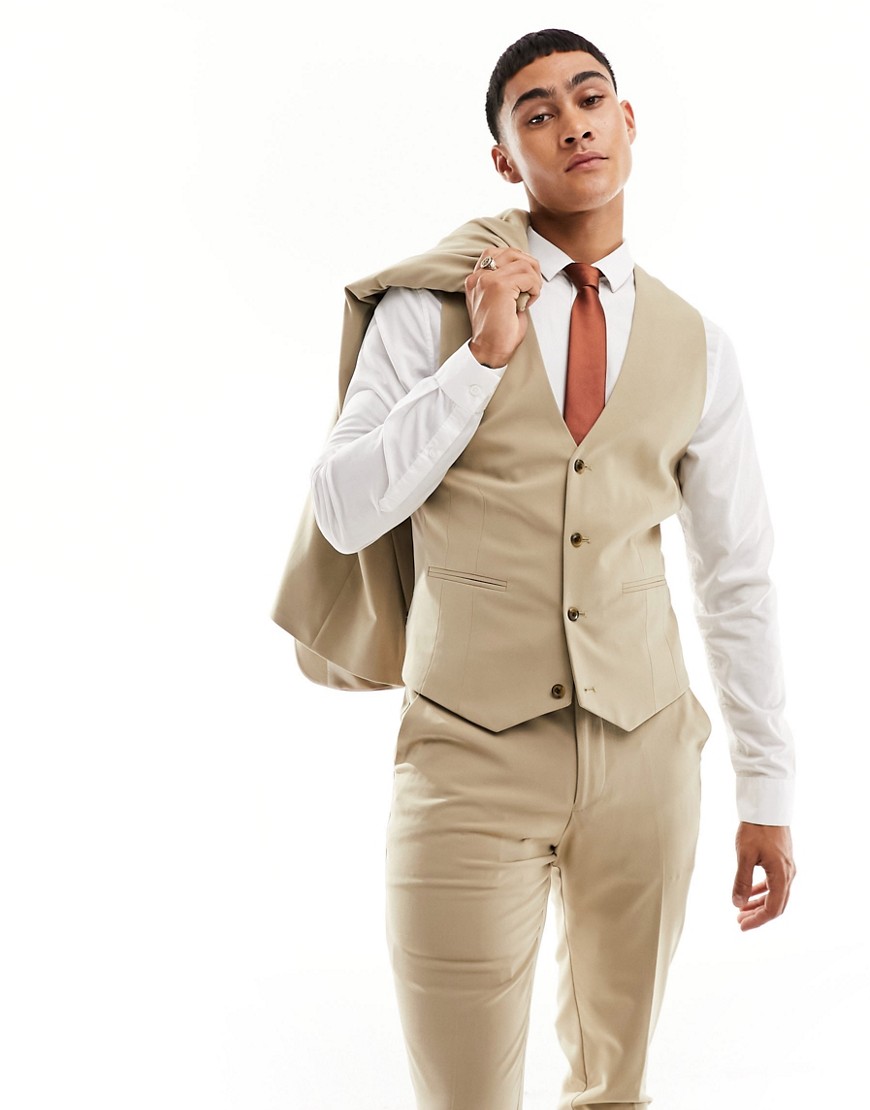Asos Design Skinny Suit Vest In Neutral