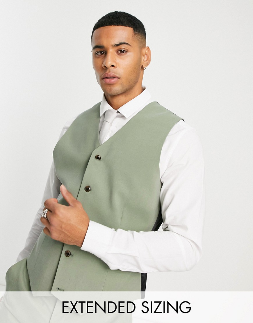 ASOS DESIGN skinny suit vest in olive green