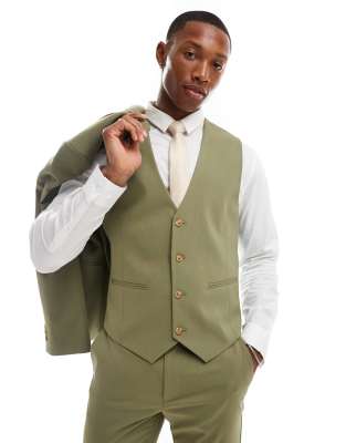 Asos Design Skinny Suit Vest In Sage-green