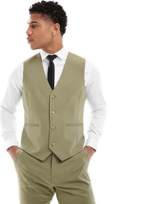 Asos Design Skinny Suit Vest In Sage-green