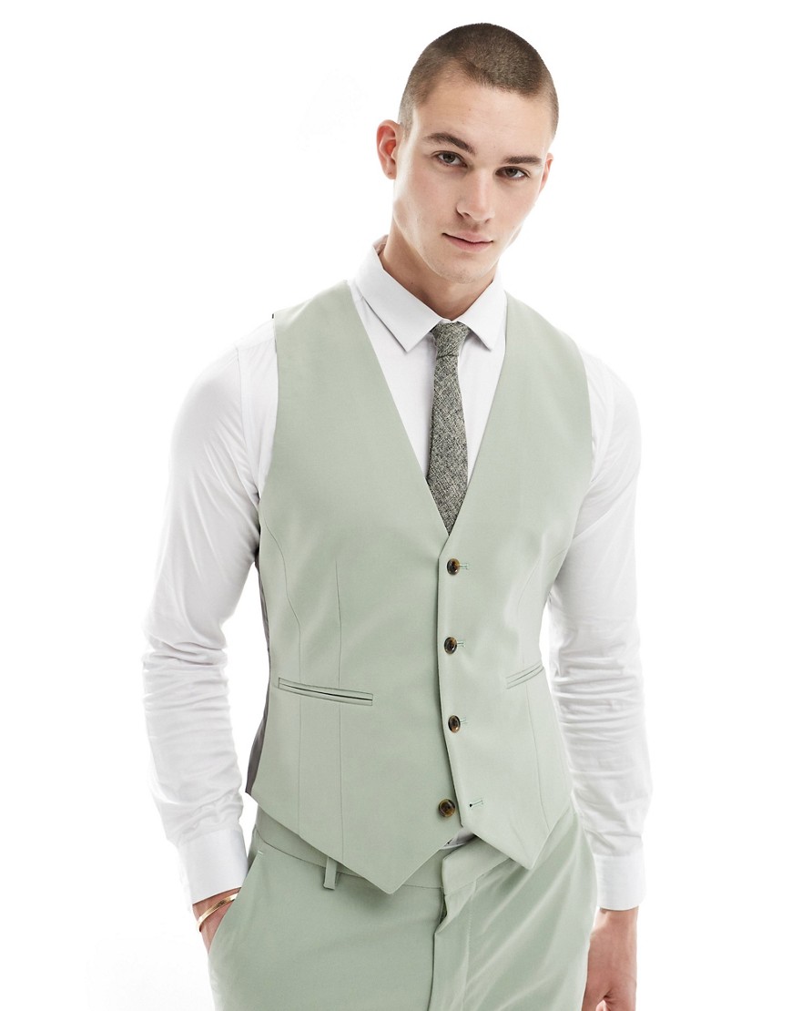 Asos Design Skinny Suit Vest In Sage-green