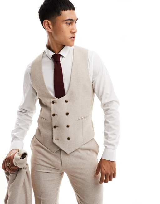 ASOS DESIGN skinny suit vest in stone basketweave