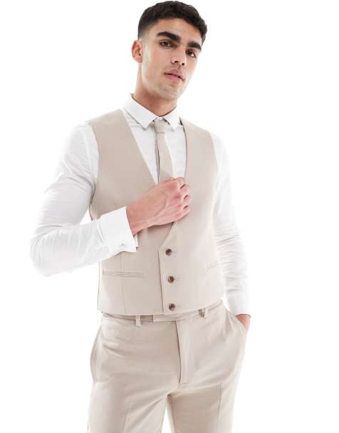 ASOS DESIGN skinny suit vest in taupe slub texture - view 1