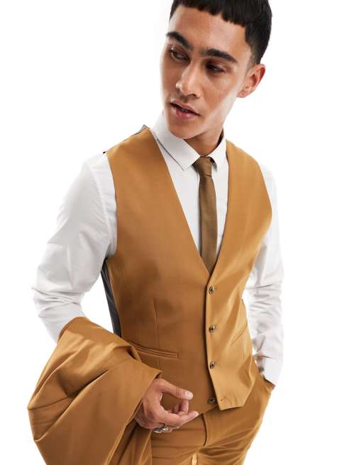 ASOS DESIGN skinny suit vest in tobacco ASOS