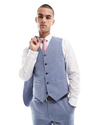 skinny suit vest with wool in blue