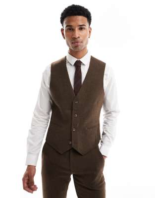 skinny suit vest with wool in brown twill