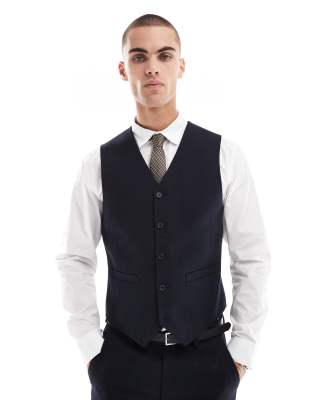 skinny suit vest with wool in navy