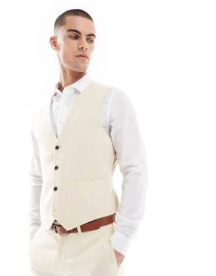 skinny suit vest wool mix in stone weave-Neutral