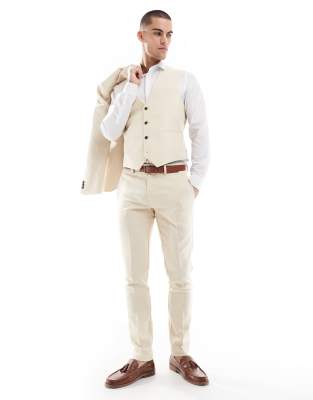 Asos Design Skinny Wool Blend Suit Vest In Neutral