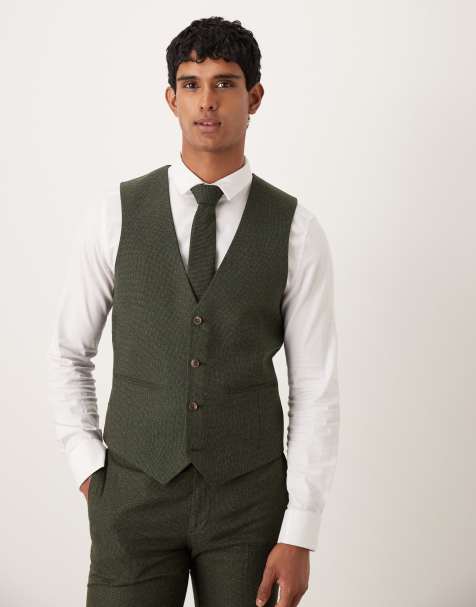 ASOS DESIGN skinny suit waiscoat in green microtexture - view 1