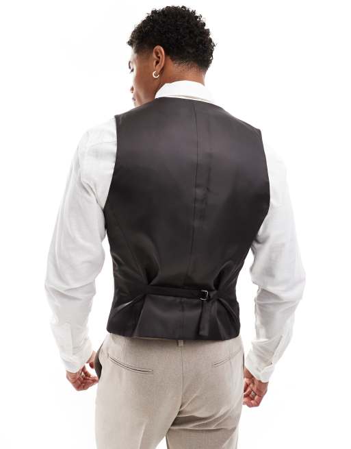 ASOS DESIGN skinny suit waistcoat in beige melange, 2 of 5