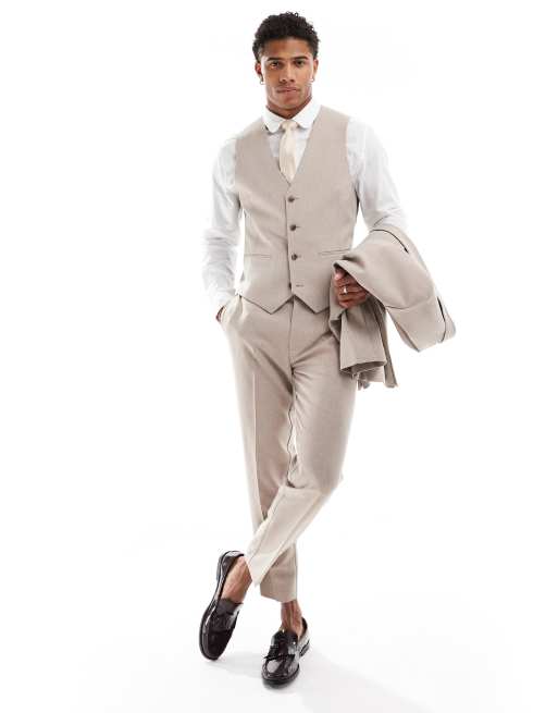 ASOS DESIGN skinny suit waistcoat in beige melange, 3 of 5