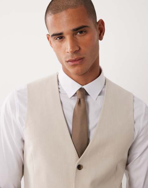 ASOS DESIGN skinny suit waistcoat in beige - view 1