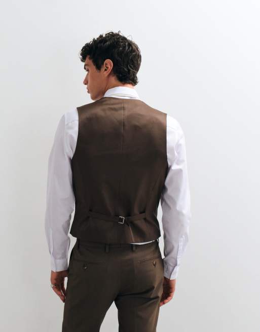 ASOS DESIGN skinny suit waistcoat in brown, 3 of 5