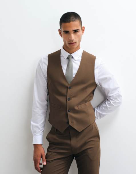 ASOS DESIGN skinny suit waistcoat in brown - view 1