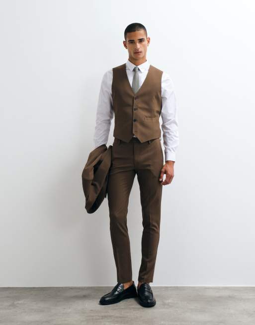 ASOS DESIGN skinny suit waistcoat in brown, 2 of 5