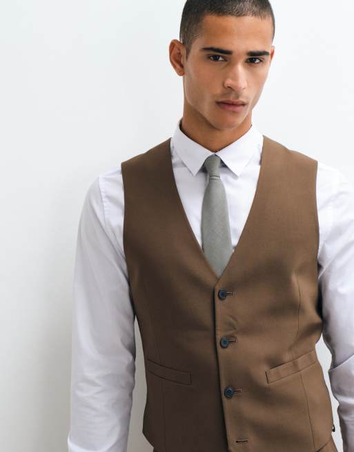 ASOS DESIGN skinny suit waistcoat in brown, 3 of 5