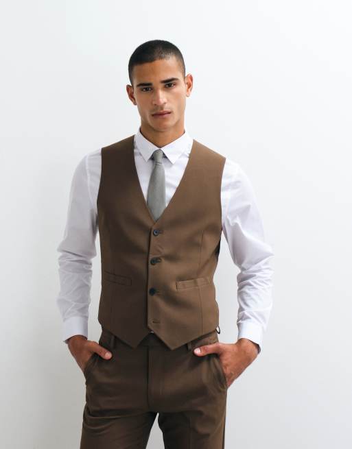 ASOS DESIGN skinny suit waistcoat in brown, 4 of 5