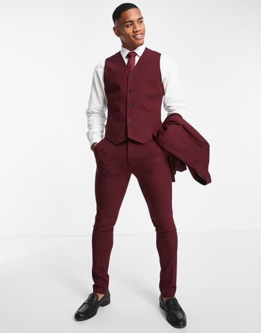 ASOS DESIGN skinny tuxedo blazer in red velvet