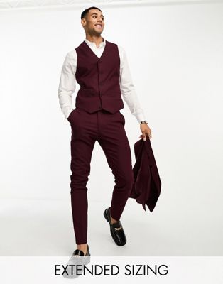 ASOS DESIGN skinny suit waistcoat in burgundy  - ASOS Price Checker