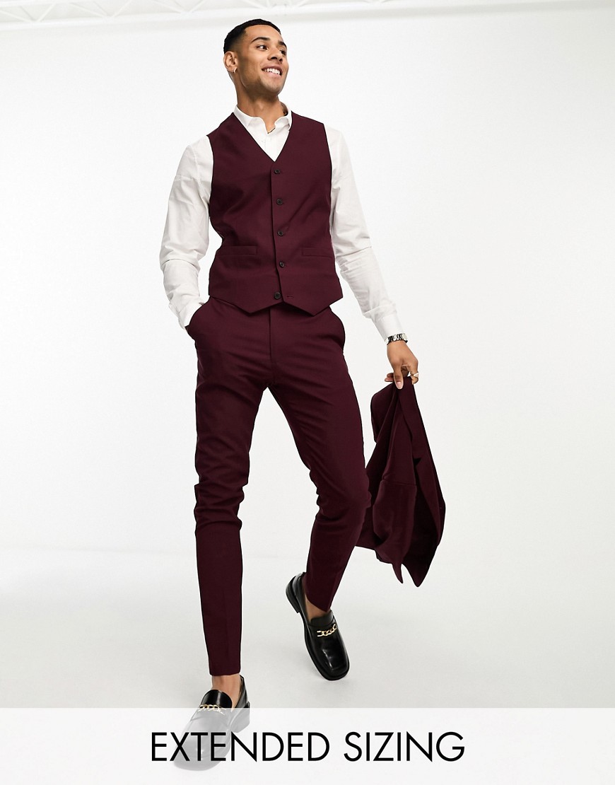 Asos Design Skinny Suit Waistcoat In Burgundy-red
