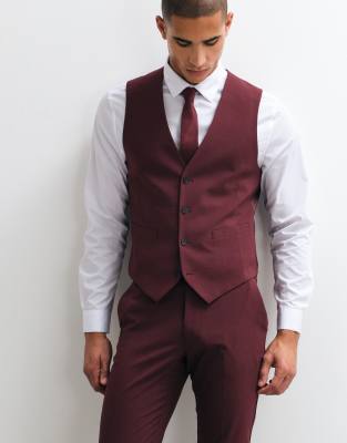 Asos Design Skinny Suit Waistcoat In Red