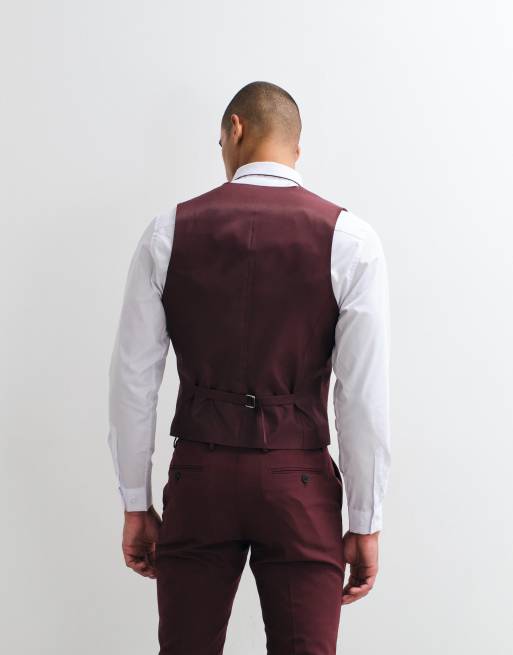 ASOS DESIGN skinny suit waistcoat in burgundy, 4 of 5