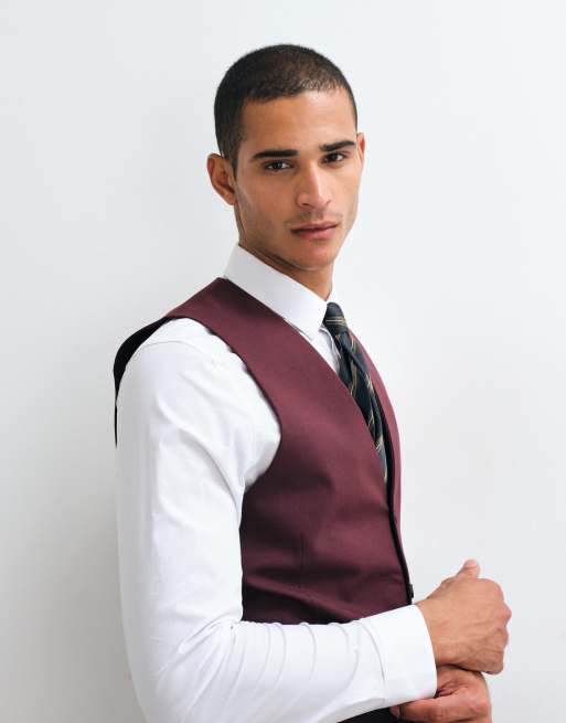 ASOS DESIGN skinny suit waistcoat in burgundy, 5 of 5