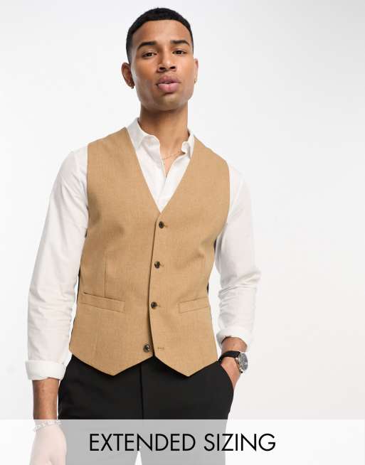 ASOS DESIGN skinny suit waistcoat in camel micro texture ASOS