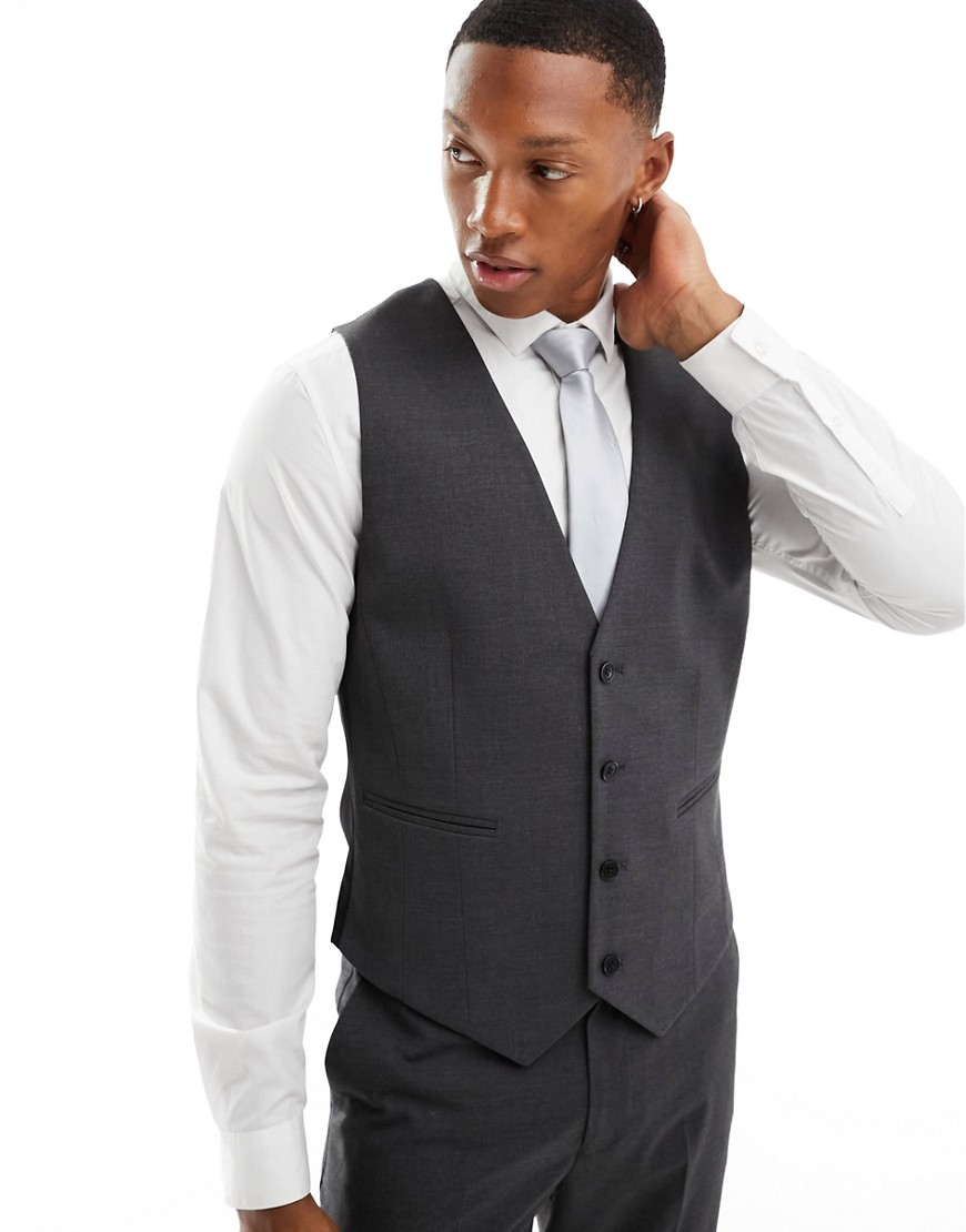 ASOS DESIGN skinny suit waistcoat in charcoal-Grey