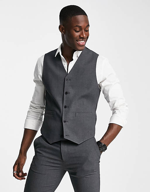 Asos Men Clothing Jackets Waistcoats Skinny suit vest in charcoal 