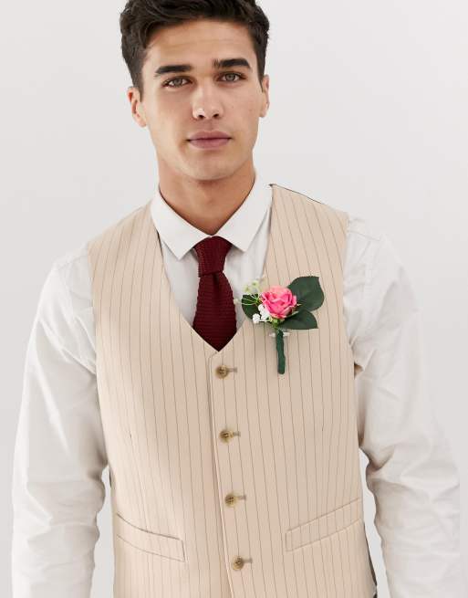 ASOS DESIGN skinny suit in cream pinstripe, 4 of 4